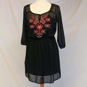 Black Chiffon Embroidered Dress M